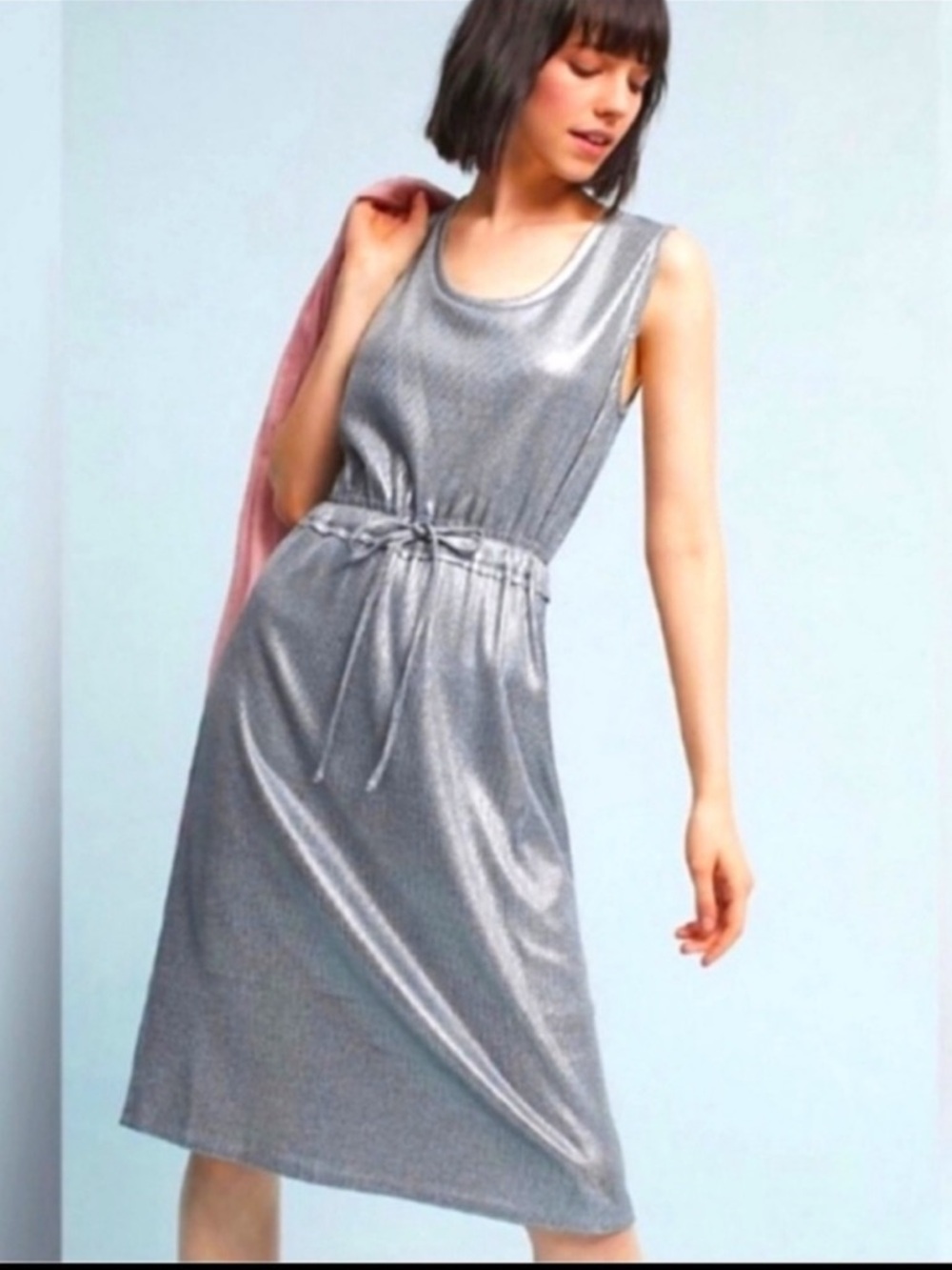 NWOT Anthropologie Dolan Metallic Ribbed Sleeveless Midi Dress